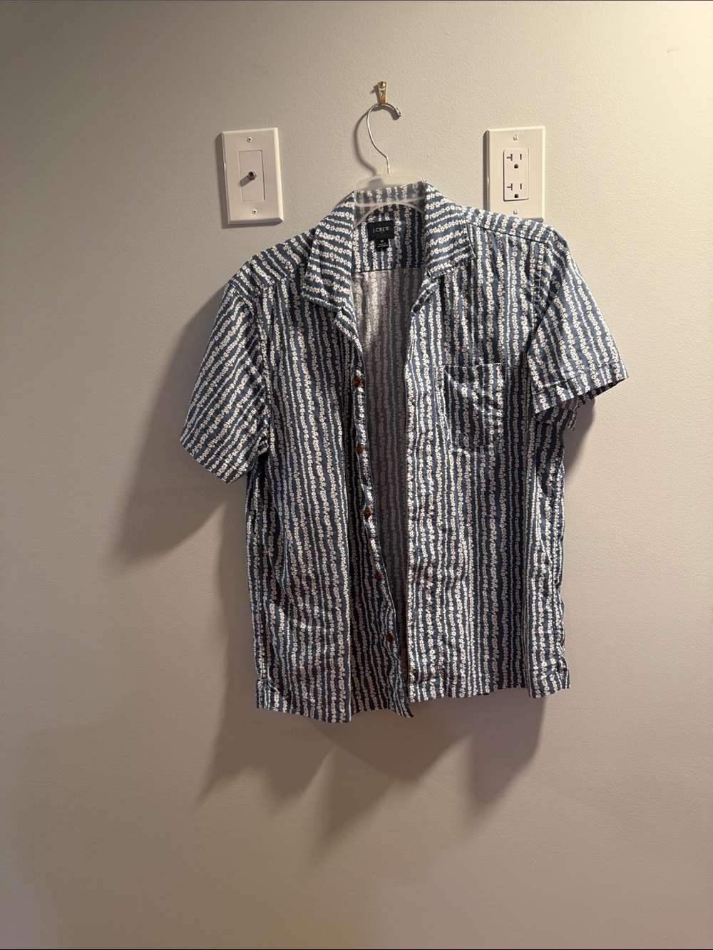 J. Crew Blue and White Striped Short-Sleeve Button-Down Shirt